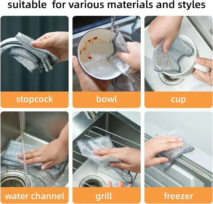 12/1pcs Magic Cleaning Cloth Thickened Double -sided Metal Steel Wire Rags Kitchen Dish Pot Washdishing Cloths Towel Clean Tools