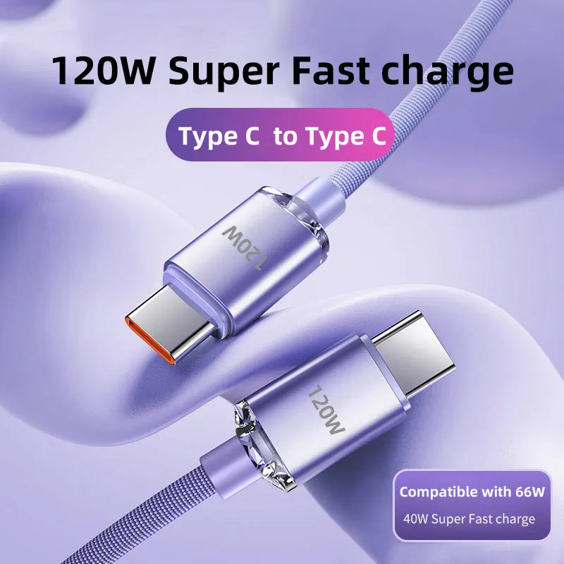 120W 7A Type C to Type C Cable For Iphone 15 Xiaomi Samsung Mobile Phone Fast Charge USB C Cable Type C Quick Data Charger Lines